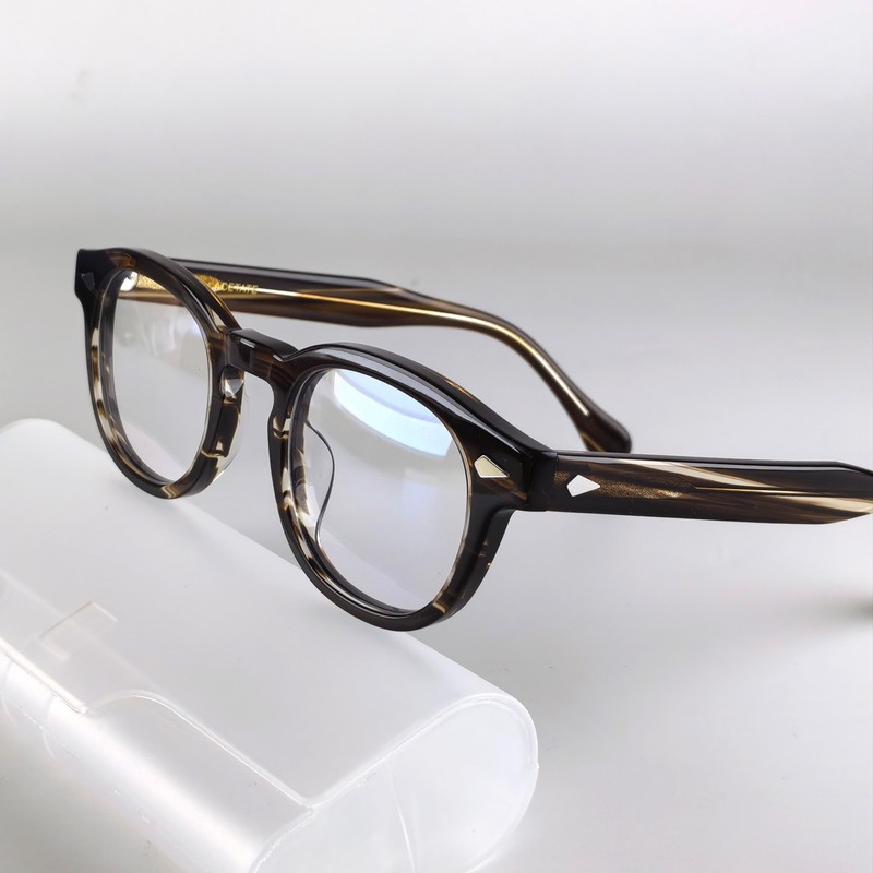 Classic Tortoise Striped Acetate Glasses Frame Vintage Round 46mm Unisex Eyewear gallery