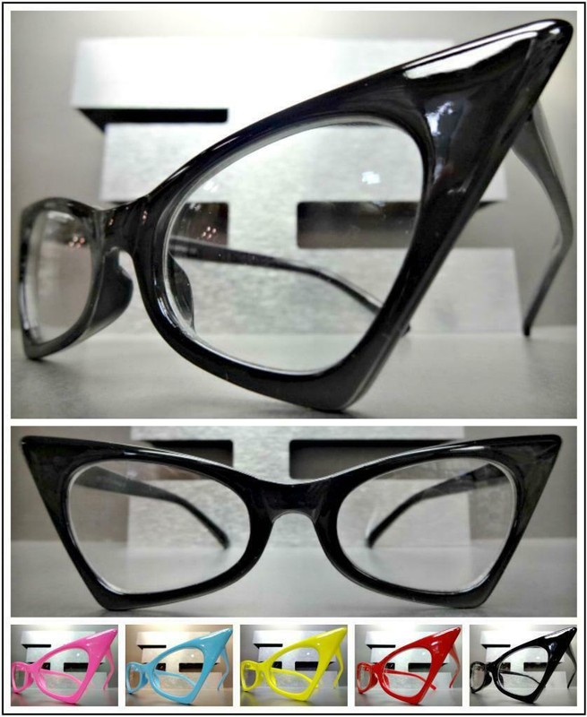 CLASSIC VINTAGE RETRO EXAGGERATED CAT EYE Style Clear Lens EYE GLASSES 5 Colors