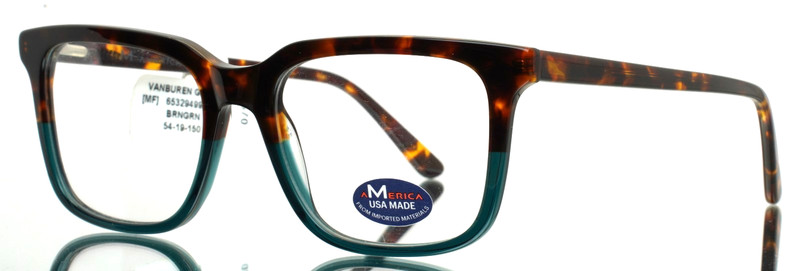 AMERICAN MADE Vanburen GRNTT Green Tortoise Mens Rectangle Eyeglasses 54-19-150