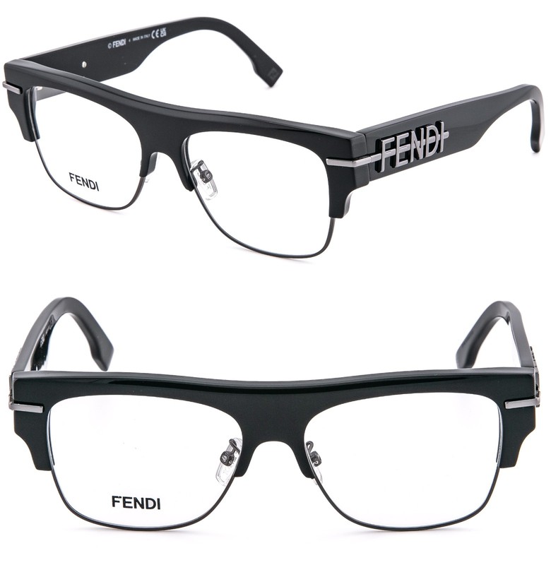 FENDI FENDIGRAPHY HOBO LOGO 50095 001 Black Eyeglasses Optical 53mm FE50095U