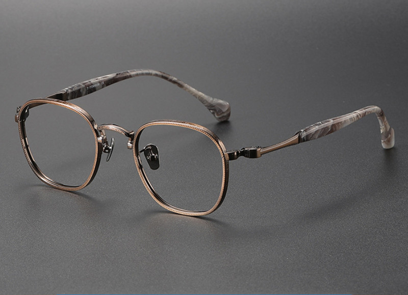 Retro Acetate Pure Titanium Bronze Full Rim Eyeglass Bold Temple Frame Men Women