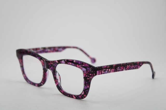 NEW L.A. EYEWORKS RENZO 9104 PURPLE BLACK CLEAR AUTHENTIC EYEGLASSES 44-21