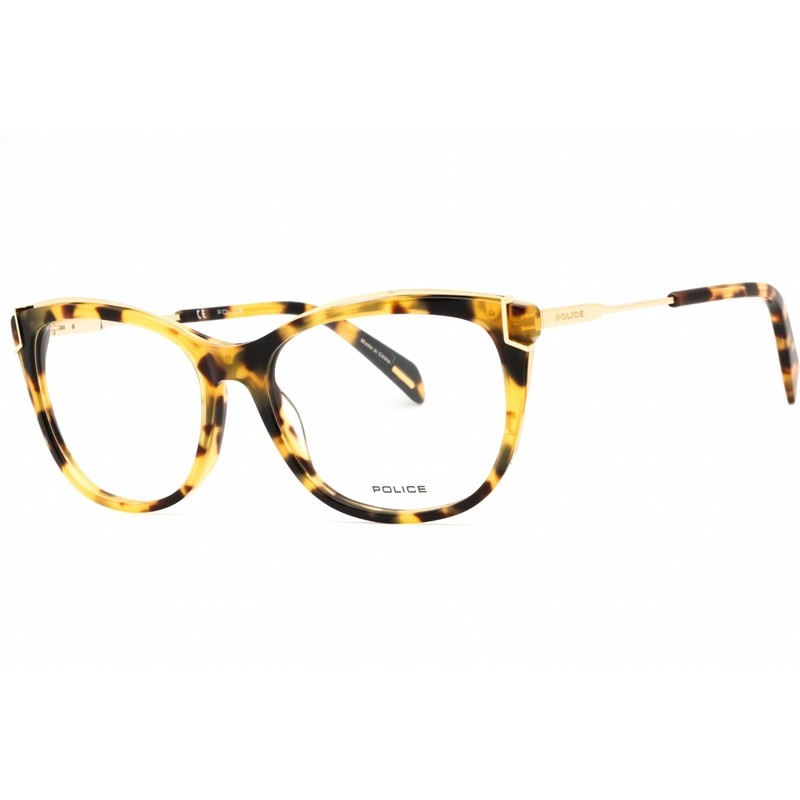 Police Women’s Eyeglasses Matte Yellow Havana Acetate Cat Eye Frame VPLA90 0777