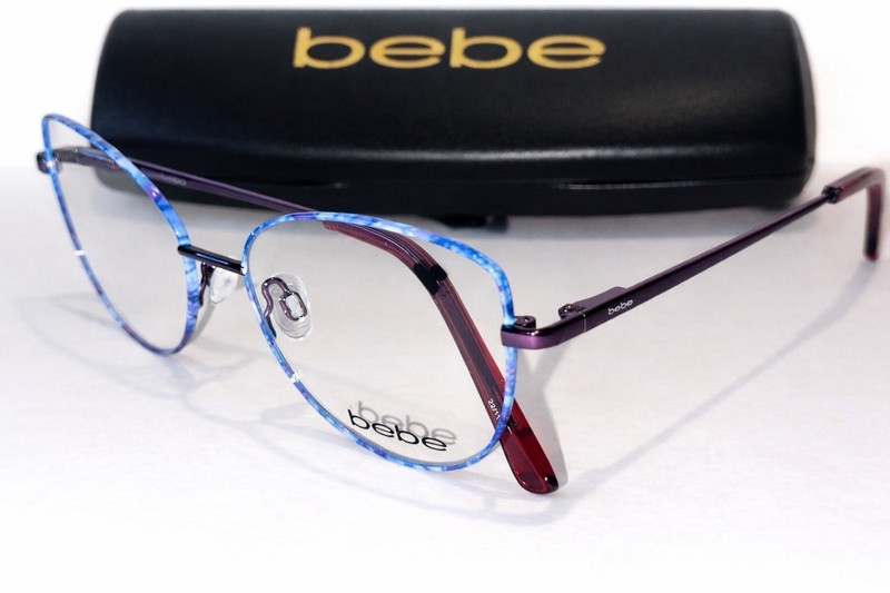 BEBE Optical BB5207 Plum Floral Blue Eyeglasses Frame 51-16-135 Women Metal New