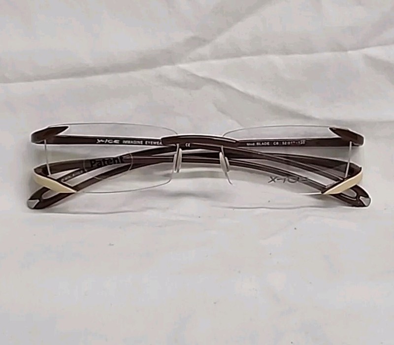 X-Ice Blade Brown / Cream Rimless Eyeglass Frame Made In Italy 52/17/135 gallery