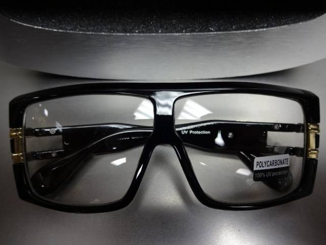 OVERSIZED VINTAGE RETRO Hip Hop Clear Lens EYE GLASSES Large Black & Gold Frame gallery