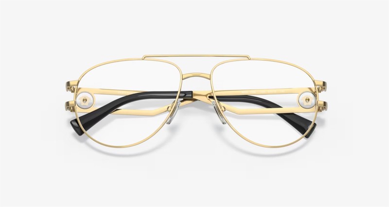 Versace Pilot Eyeglasses Glasses VE1269 1002 Glossy Gold Medusa Logo 57mm w/case gallery