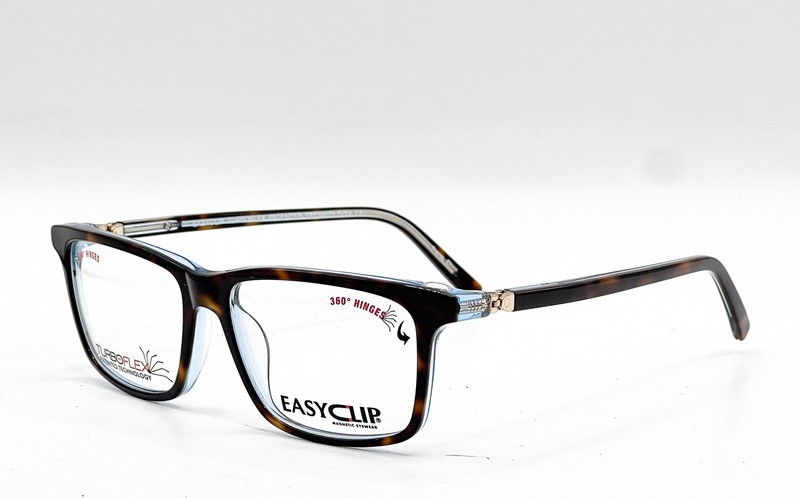 NEW EASYCLIP EC516 10 DEMI AMBER CRYSTAL LIGHT BLUE EYEGLASSES W/ CLIP 50-14