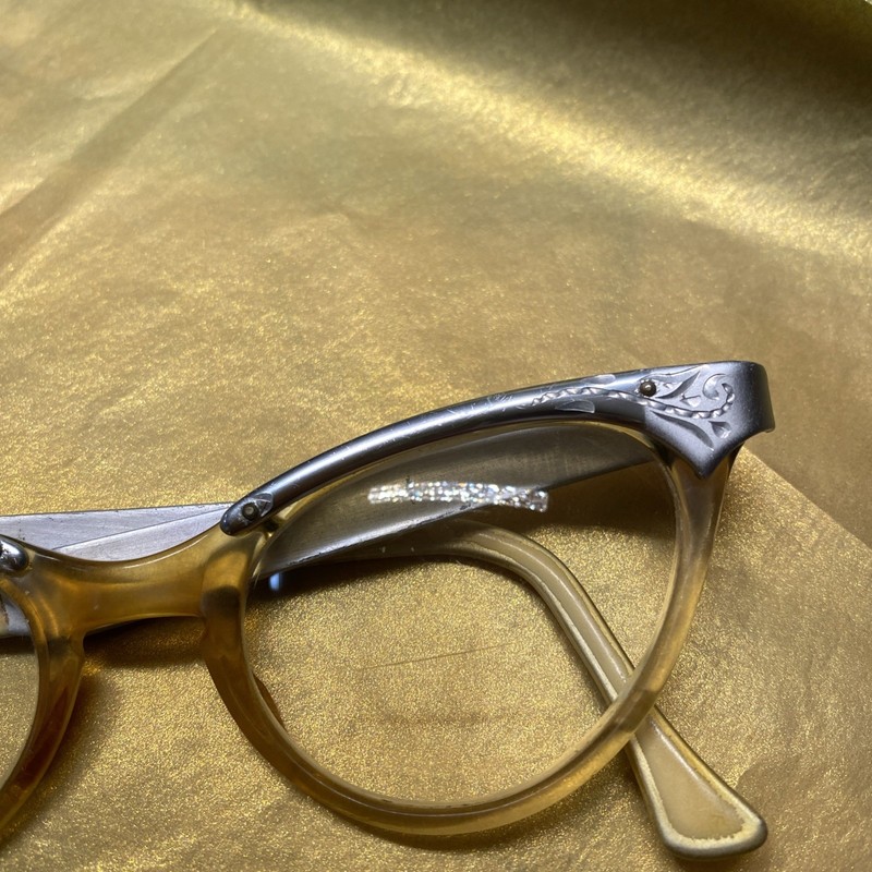 1960's LADIES 44[]22 VINTAGE USA 5 1/2 MULTI-CLR CATS EYE EYEGLASSES FRAME gallery