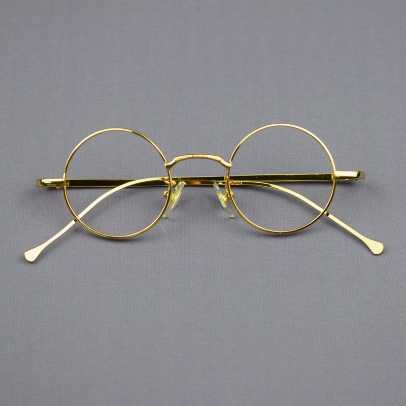 Vintage Round 40mm Gold Eyeglasses Frames Mens Women Glasses Full Rim Retro gallery
