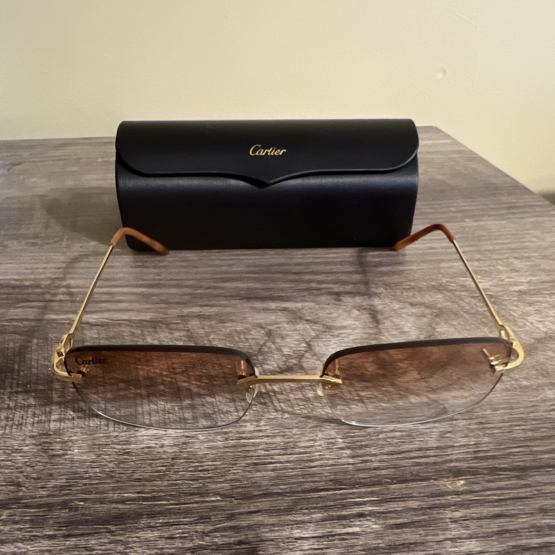 Tinted Cartier Rimless Rectangle Gold Metal Eyeglass Frames 56-17 140 C34F9AG gallery