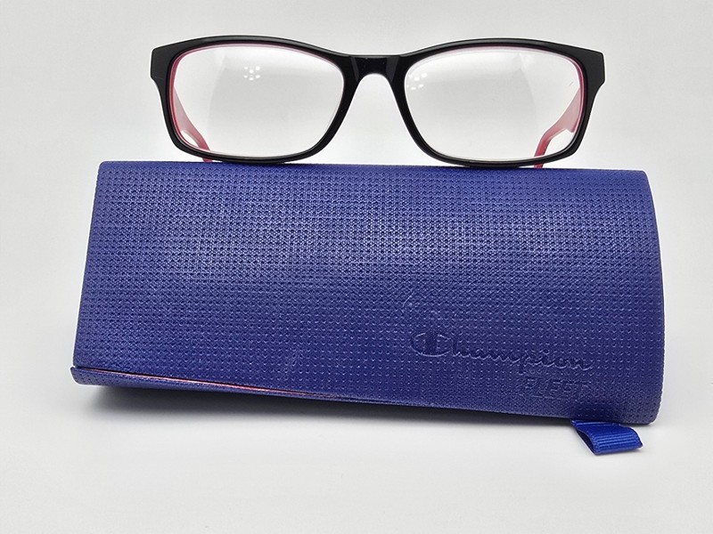 Champion CU3004 C01 Black Red Eyeglasses Frame w/ Flexhinge and Case 54-17-140