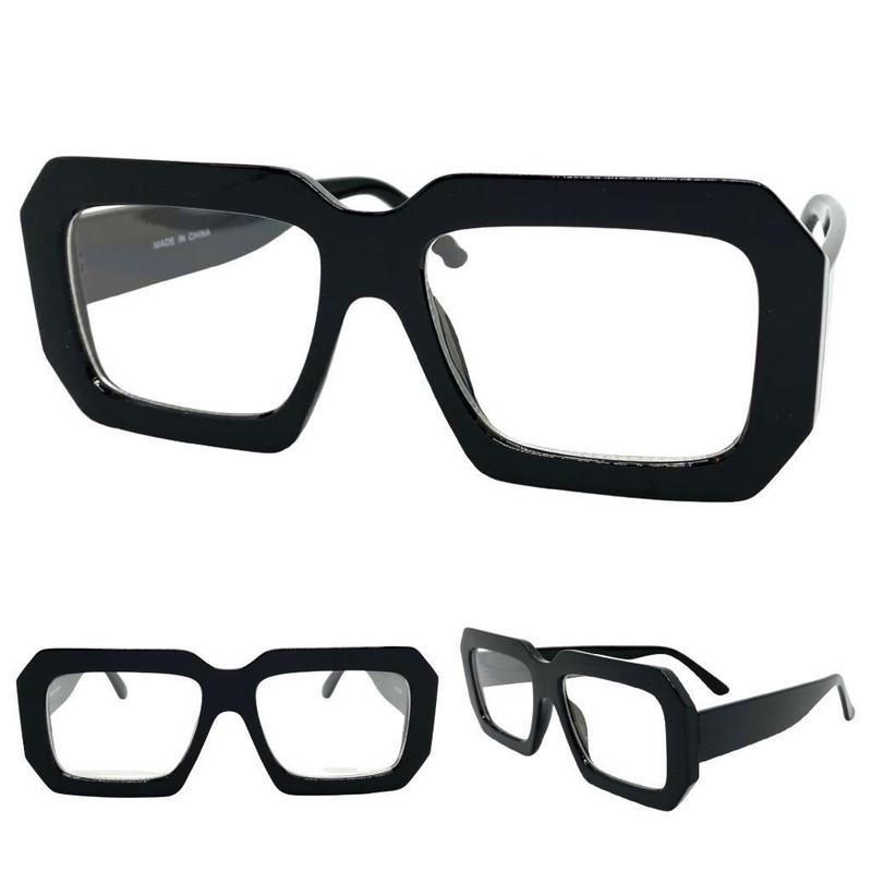 Oversized Classic Retro Style Clear Lens EYE GLASSES Large Big Thick Black Frame