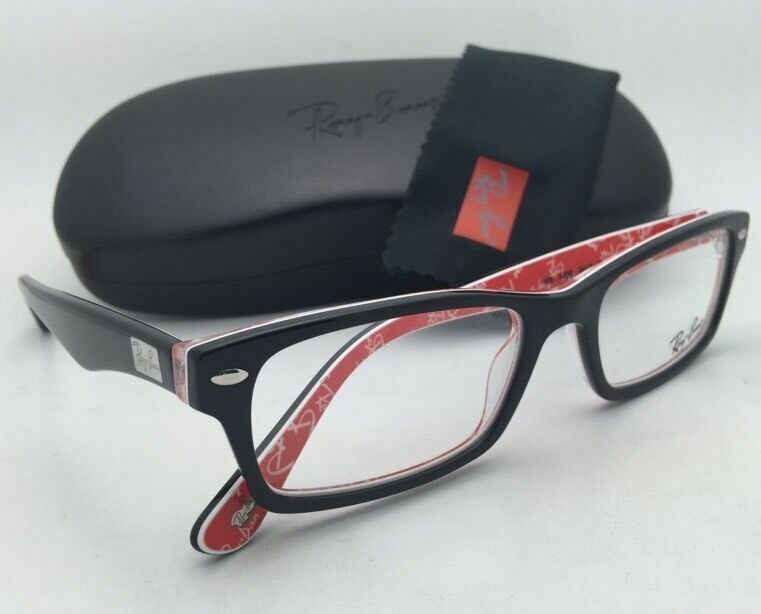 RAY-BAN Rx-able Eyeglasses HIGHSTREET RB 5206 2479 52-18 Black w/ Red and White gallery