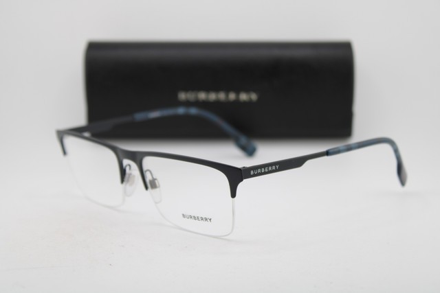 NEW BURBERRY B 1344 1333 BLACK GUNMETAL BLUE PRINT AUTHENTIC EYEGLASSES 55-18