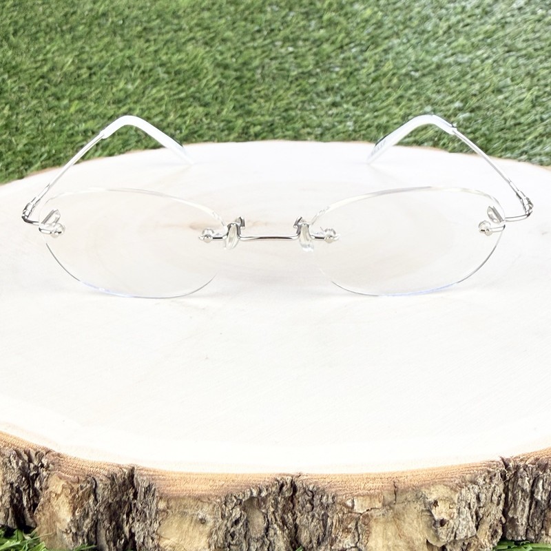 Zenni Rimless Eyeglasses Frame 324711 Silver White Black Oval Almond