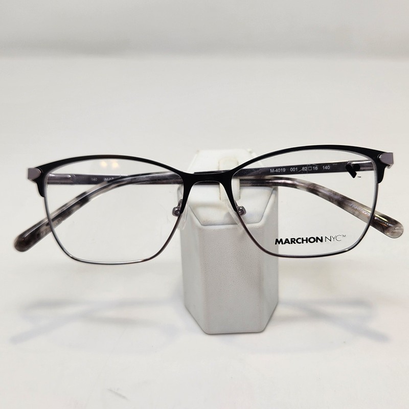 Marchon NYC M4019 Black Gunmetal Gray Eyeglass Frames Cat Eye Crystal Accents