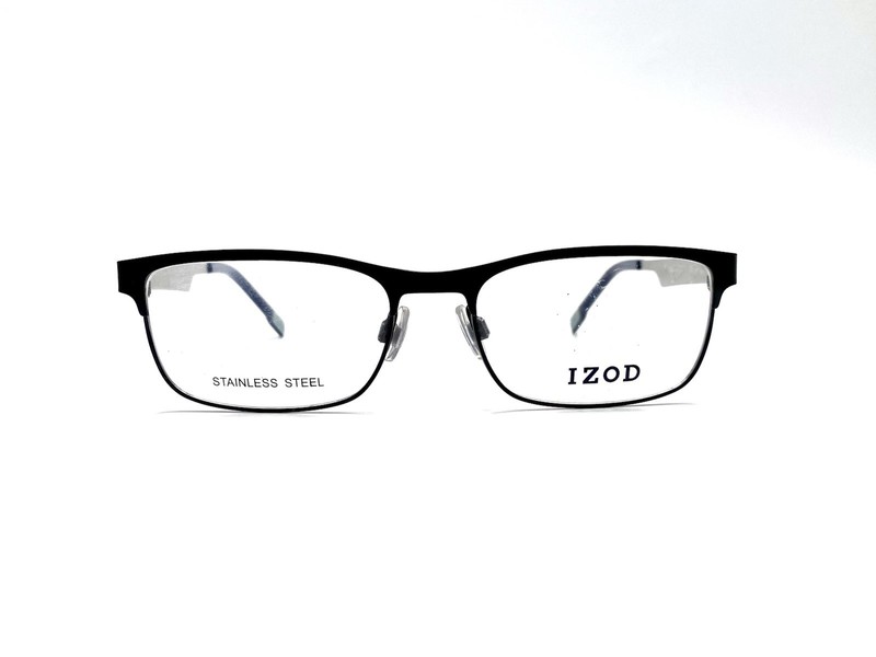 IZOD Black Matte Metal Rectangular Glasses Silver Blue Temple IZ 2114 53 17 145