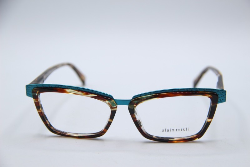 NEW ALAIN MIKLI A02015 B0F5 HAVANA BLUE GUNMET AUTHENTIC FRAMES EYEGLASSES 53-15 gallery