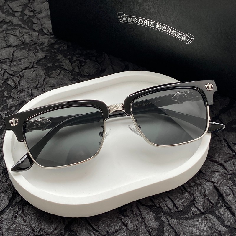 Chrome Style Hea*ts Half Frame Glasses Sunglasses Black Silvery Eyewear 55-16-14