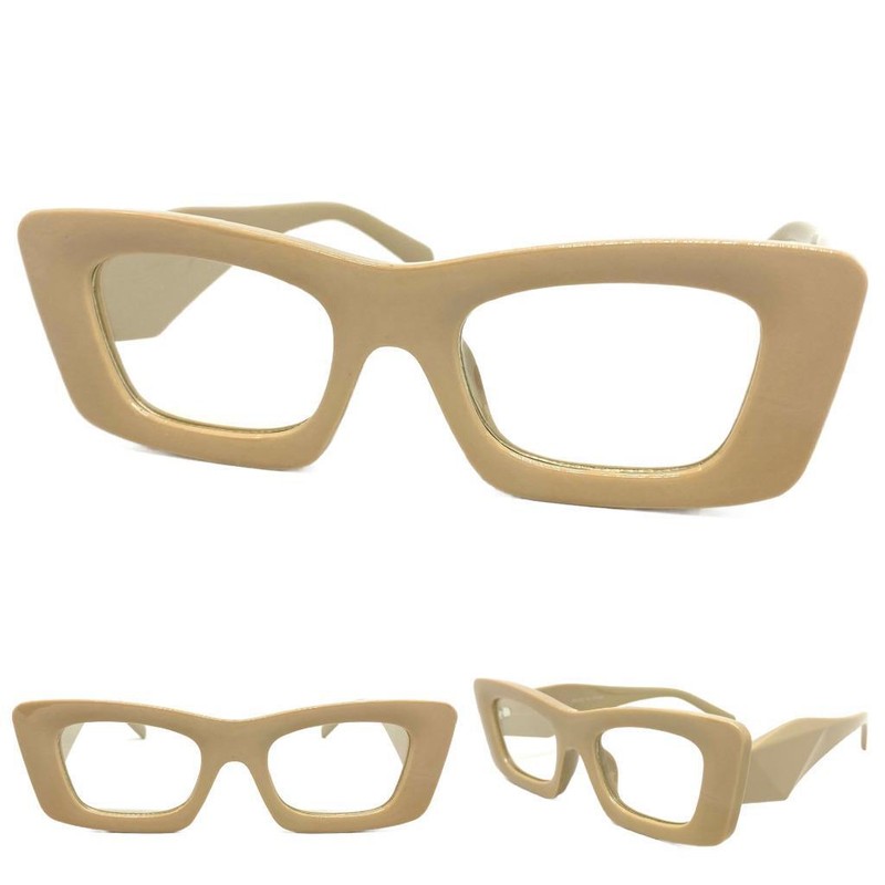 Exaggerated Classy Elegant Retro Style Clear Lens EYE GLASSES Thick Khaki Frame gallery