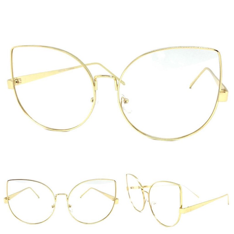 Womens Oversized Exaggerated Retro Cat Eye Clear Lens EYE GLASSES Big Gold Frame