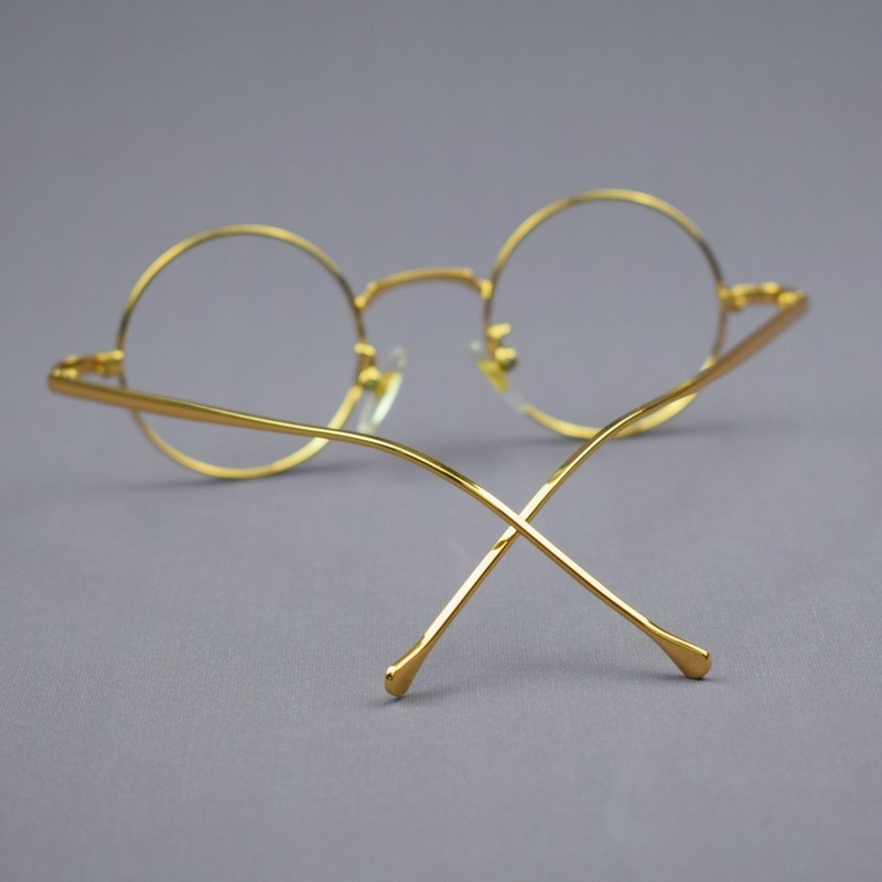 Vintage Round 40mm Gold Eyeglasses Frames Mens Women Glasses Full Rim Retro gallery