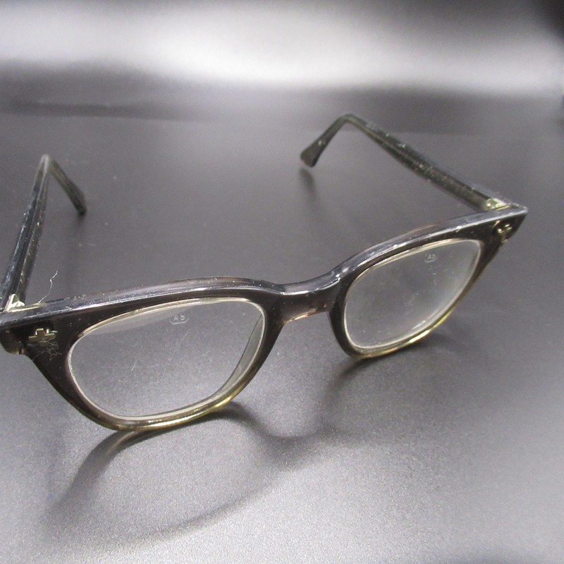 Vintage Cat Eye Eyeglass Frames Dark Brown Tortoise Cross Detail 287 ADEN 5 3/4