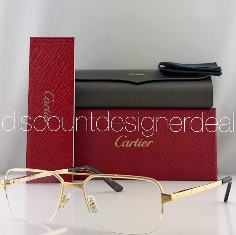 Cartier CT0308O 001 Gold Half-Rim Semi-Rimless Square Eyeglasses Frames 54mm NEW