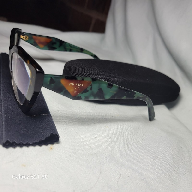 Prada PR 09YV 2AU1O1 Cat Eye Eyeglasses Green Camo Tortoise Made in Italy Auth. gallery
