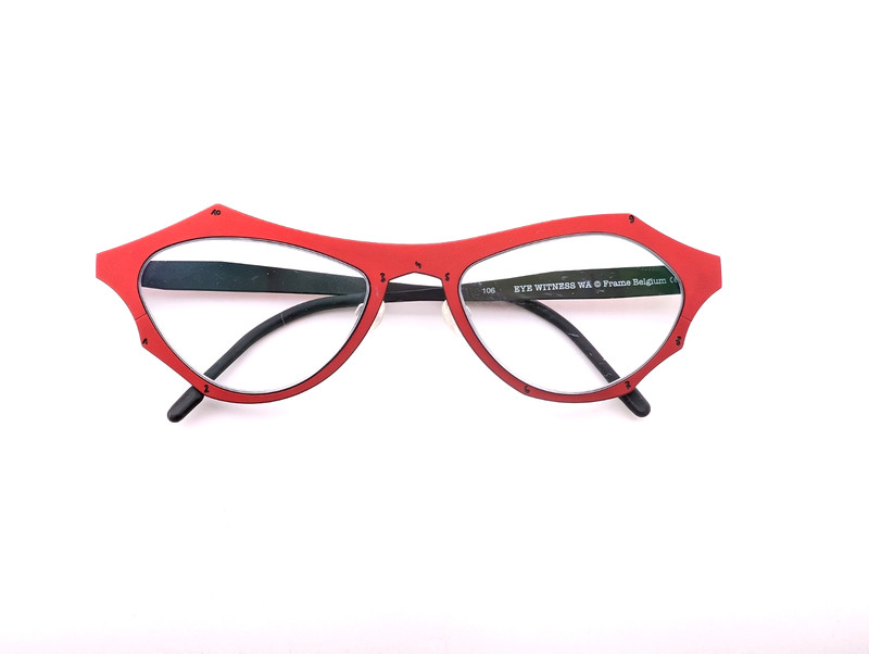 Theo Eyeglasses, Frames Only, Eye Witness WA 106 Red/Black, Metal, Belgium