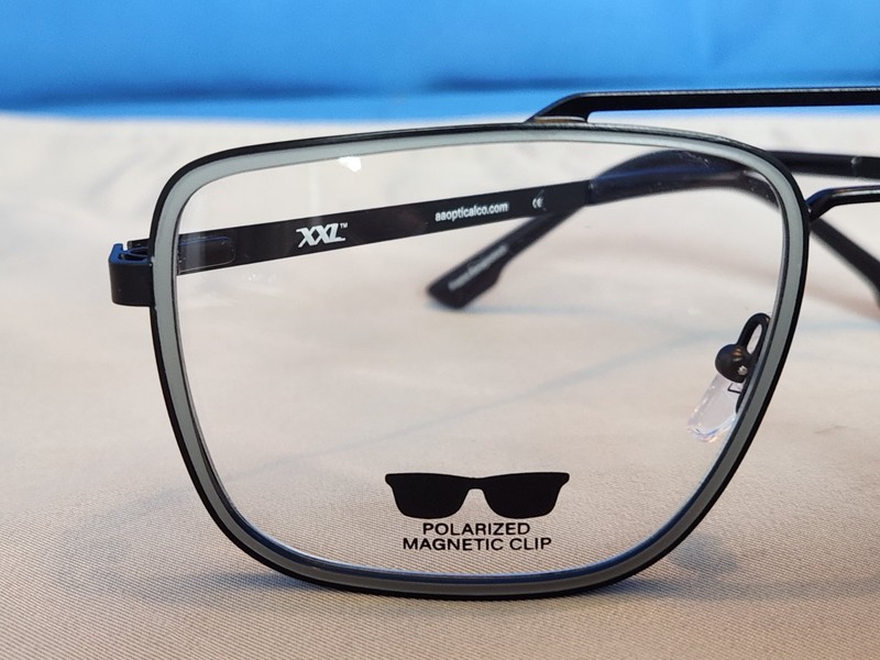 New Men's XXL Eyeglass Frame w/Polarized Sun Clip Crow Graphite Metal 59-20-150 gallery