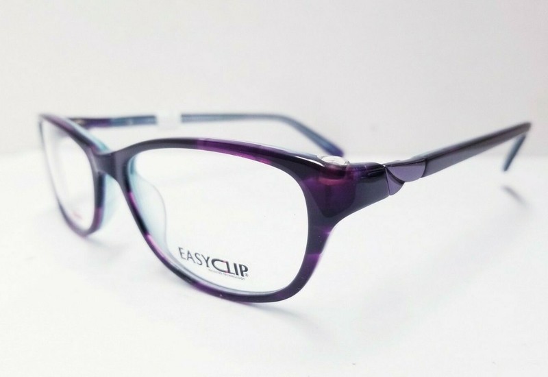 EASYCLIP EC300 Eyeglasses Frame 52-16-135 MARBLE PURPLE/CLR LIGHT BLUE