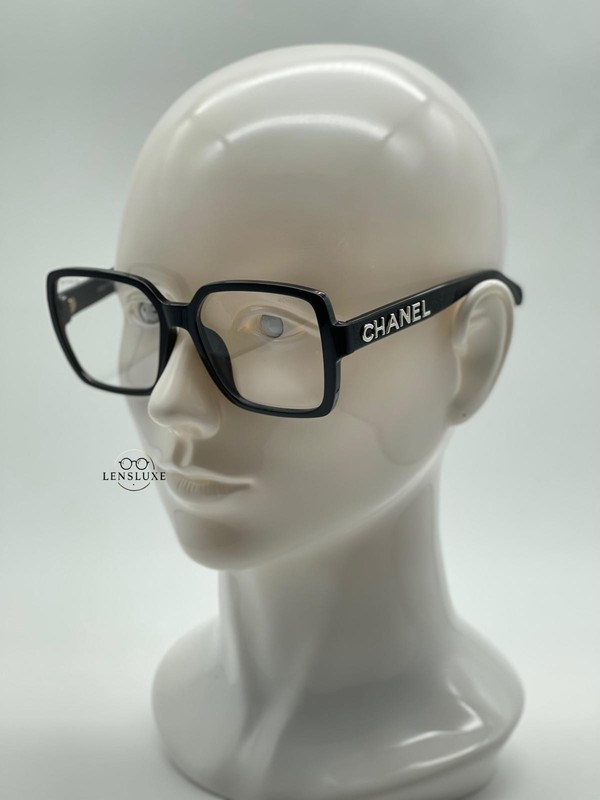 CHANEL CH5408 Transparent Eyeglasses – Black Acetate Frame with Silver CC Logo