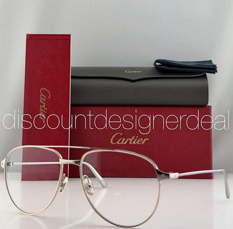 Cartier Santos CT0039O 003 Gold Silver Aviator Pilot Eyeglasses Frames 57mm NEW
