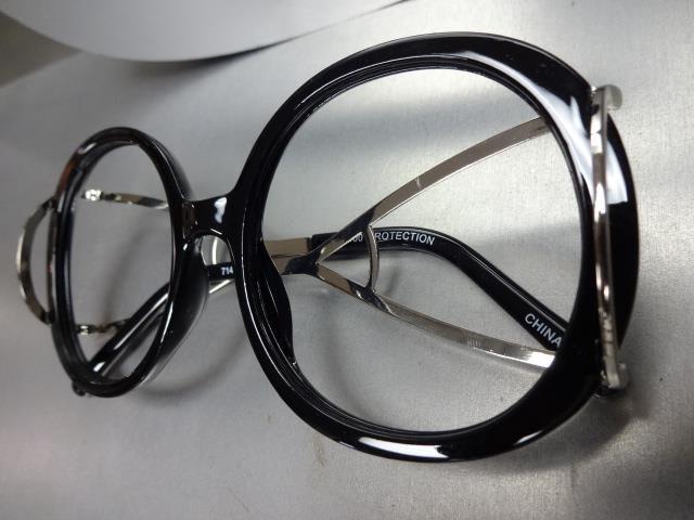 Womens Oversized Retro Style Round Black Lensless Eye Glasses Frame Only NO Lens gallery