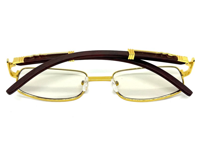 Mens CLASSY Style Clear Lens EYE GLASSES Gold & Wood Wooden Effect Fashion Frame gallery