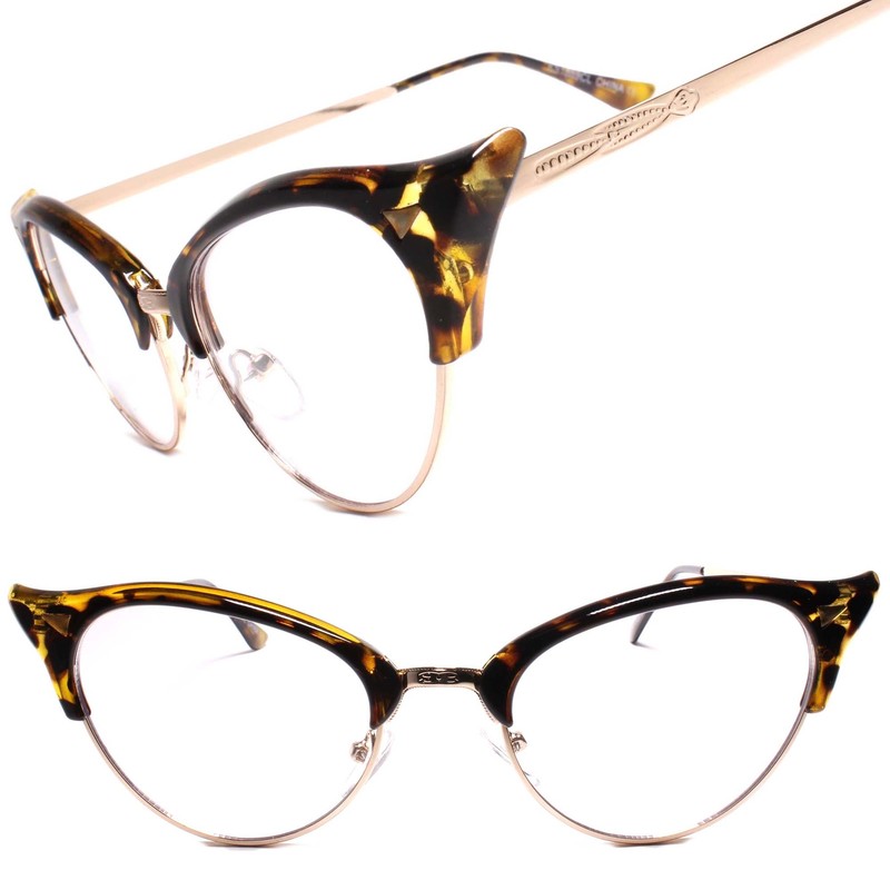 Classy Elegant Retro Cat Eye Style Clear Lens Eye Glasses Gold & Tortoise Frame