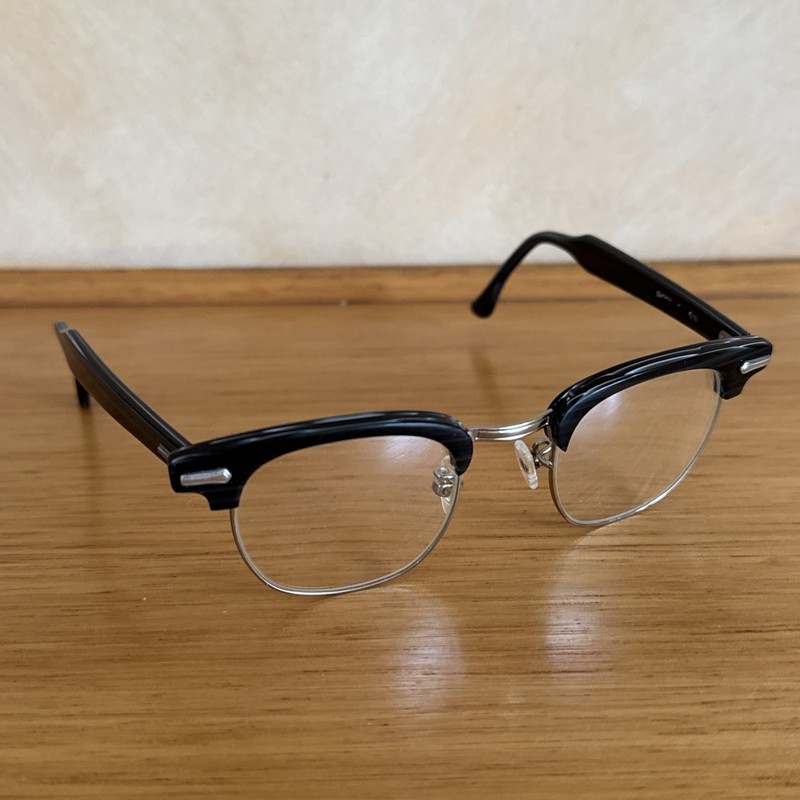 SHURON Ronsir 5 1/2 5.5 Black Grey Clubmaster Plastic Metal Brow Rim Eyeglasses