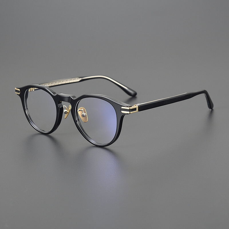 Round Acetate Glasses with Adjustable Nose Piece Pads Keyhole Bridge Frame Black