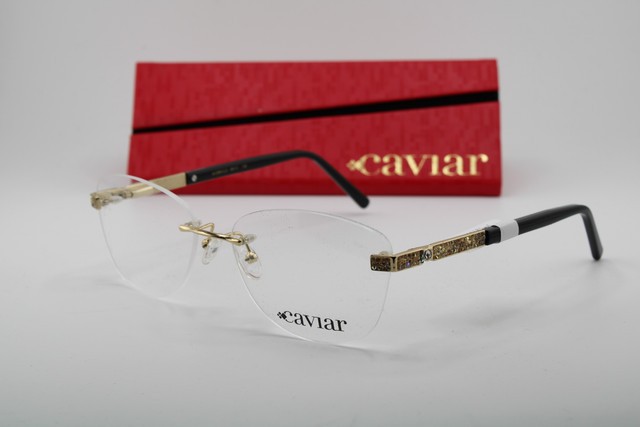 NEW CAVIAR M 2395 C. 21 GOLD BLACK GUNMETAL RIMLESS AUTHENTIC EYEGLASSES 56-17