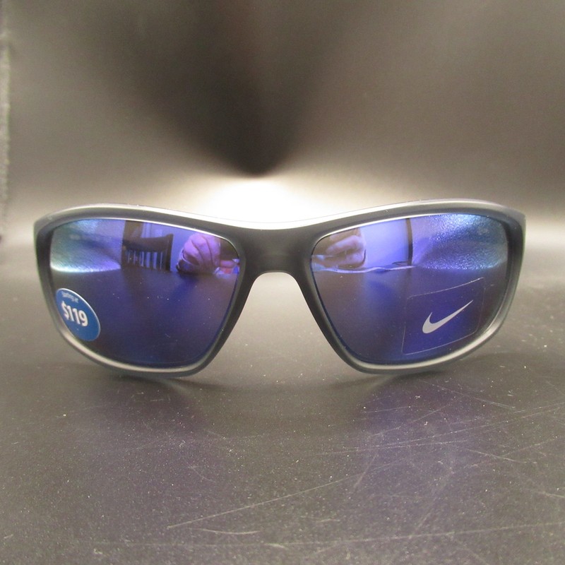 Nike Rabid EV1110 Matte Black Gray Blue Mirror Lenses Sport Sunglasses 64-15-135