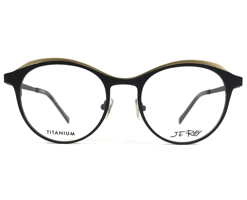 JF Rey Eyeglasses Frames JF2757 0050 Satin Black Gold Titanium Round 48-18-143