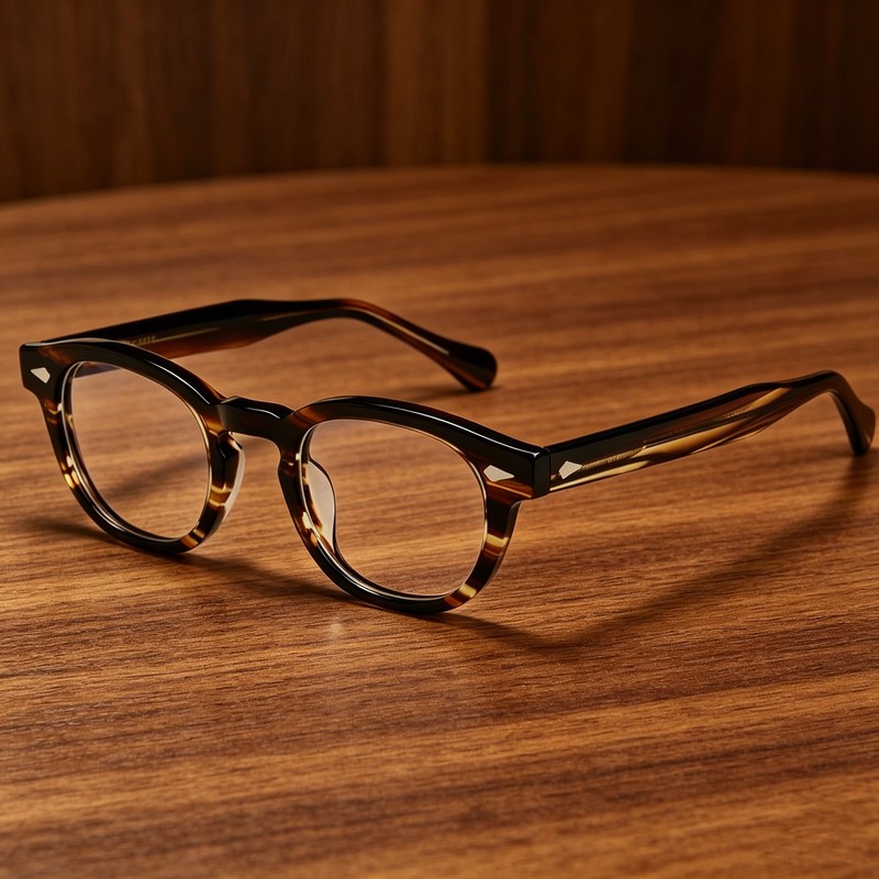 Classic Tortoise Striped Acetate Glasses Frame Vintage Round 46mm Unisex Eyewear gallery