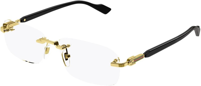 GUCCI Sunglasses GG1221S 1221 001 Gold Black Clear Lens Rectangular Rimless