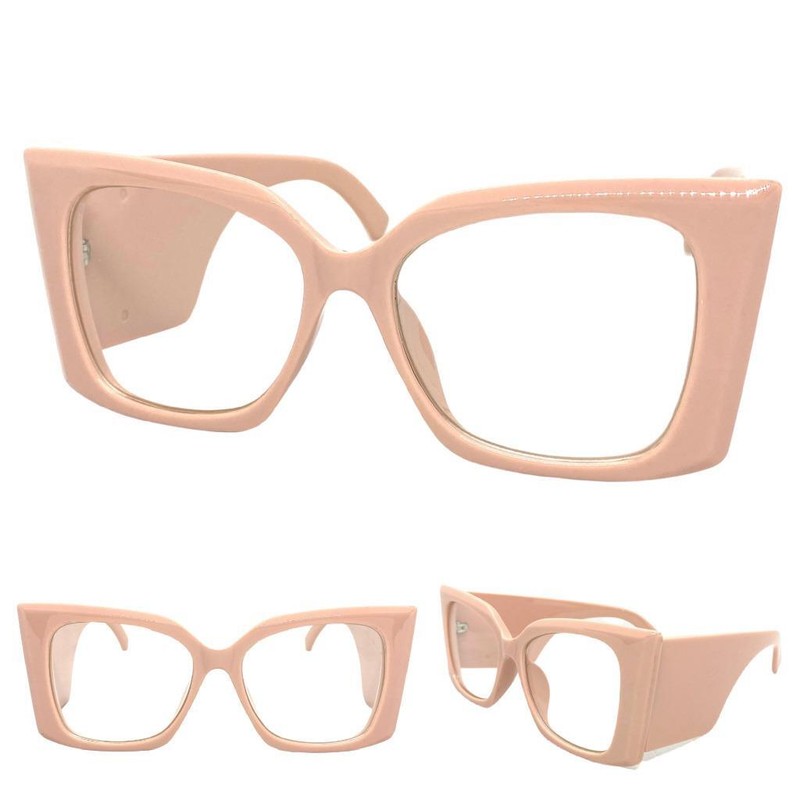 Oversize Vintage Retro Cat Eye Clear Lens EYE GLASSES Big Super Thick Pink Frame