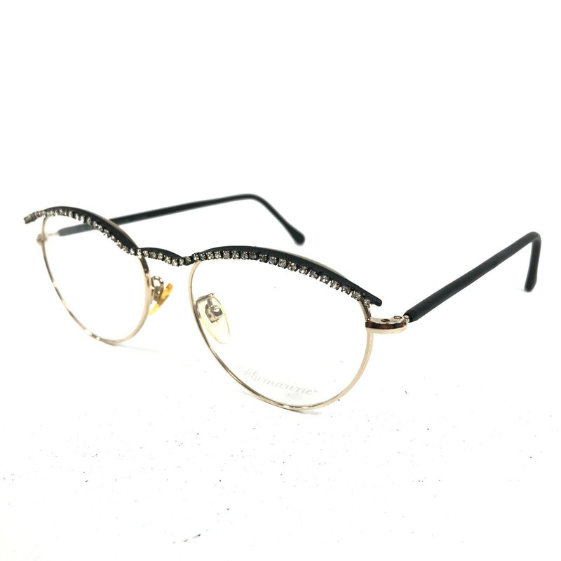 Blumarine BM17 COL.BS Eyeglasses Frames Black Gold Round Crystals 50-18-140