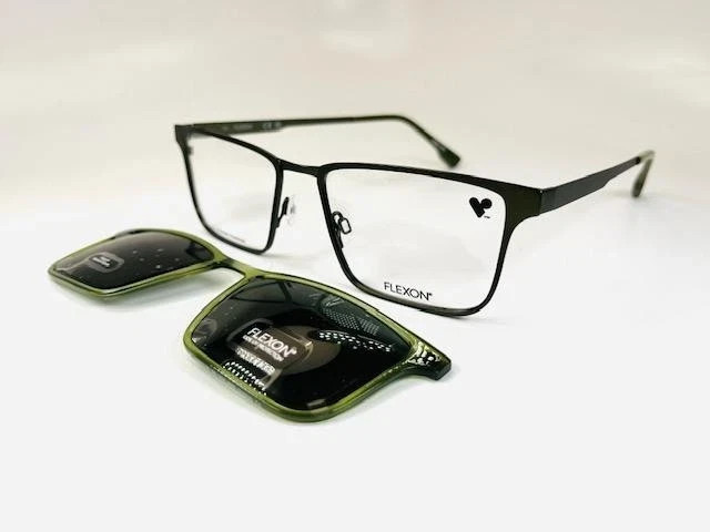 New Flexon FLX-1006 MAG-SET 310 Matte Moss Eyeglasses w/Polarized Clip-On 55mm