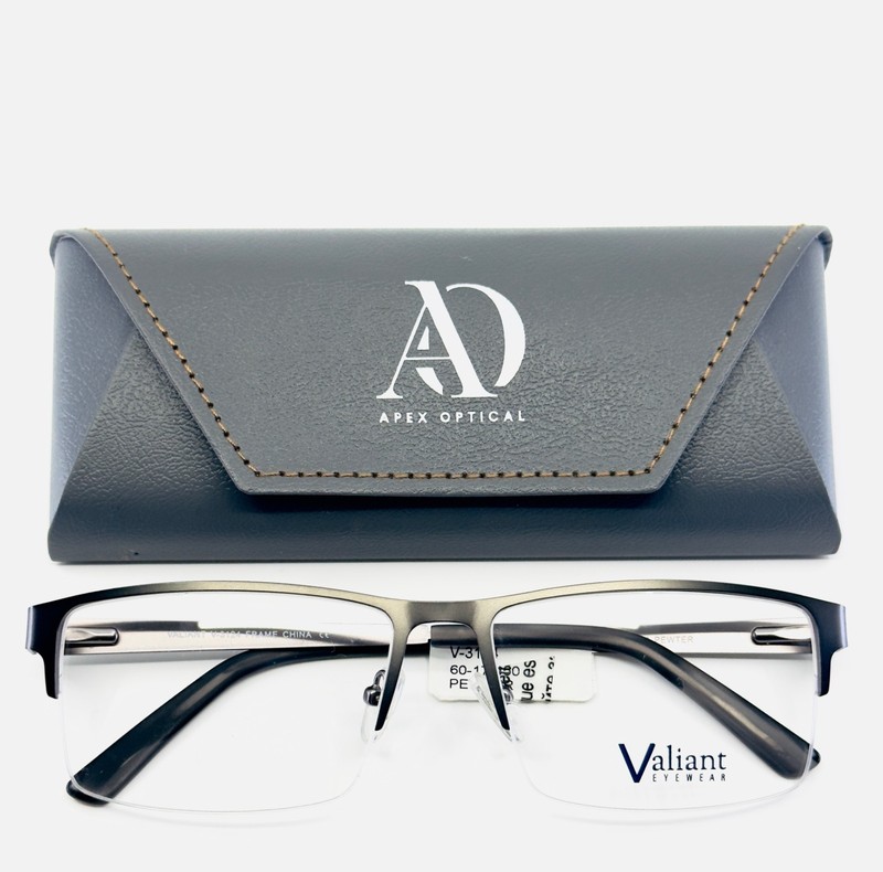 NEW VALIANT V-3124 PEWTER Grey Unisex Square Half Rim Eyeglasses 60-17-150 B:39