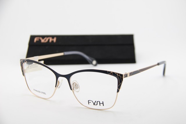 NEW FYSH 3728 S201 BLUE GOLD GUNMETAL STAINLESS STEEL AUTHENTIC EYEGLASSES 54-17